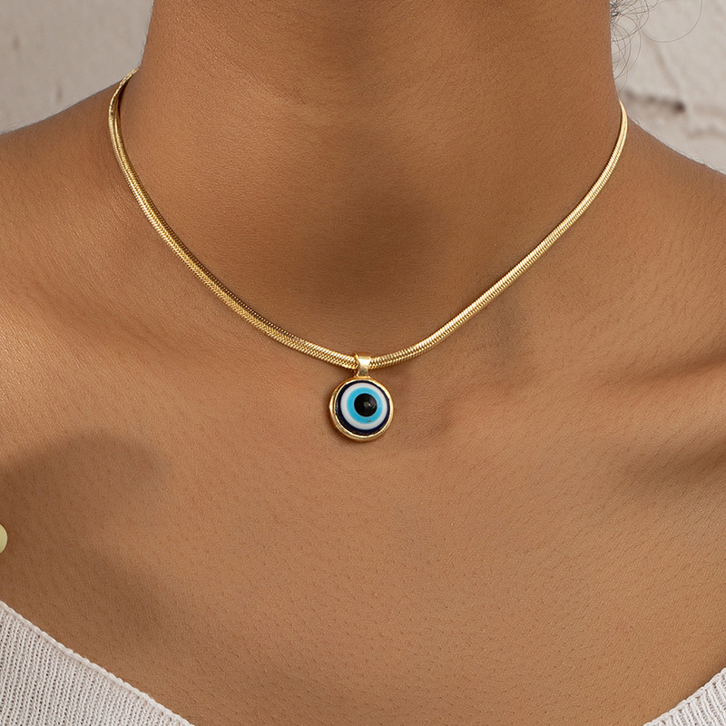 Collier porte-bonheur turc Double couche avec pendentif mauvais yeux pour femmes, Micro pavé de strass, chaînes de clavicule, bijoux: Or foncé