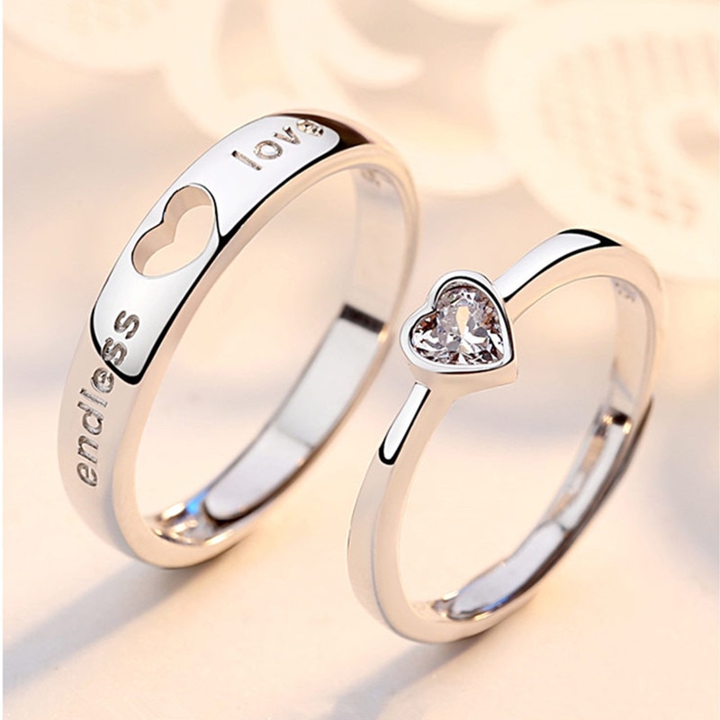 Kærlighed hjerte zirkon justerbar ring hul endeløs kærlighed elskere par ringe til kvinder mænd forlovelse bryllup smykker