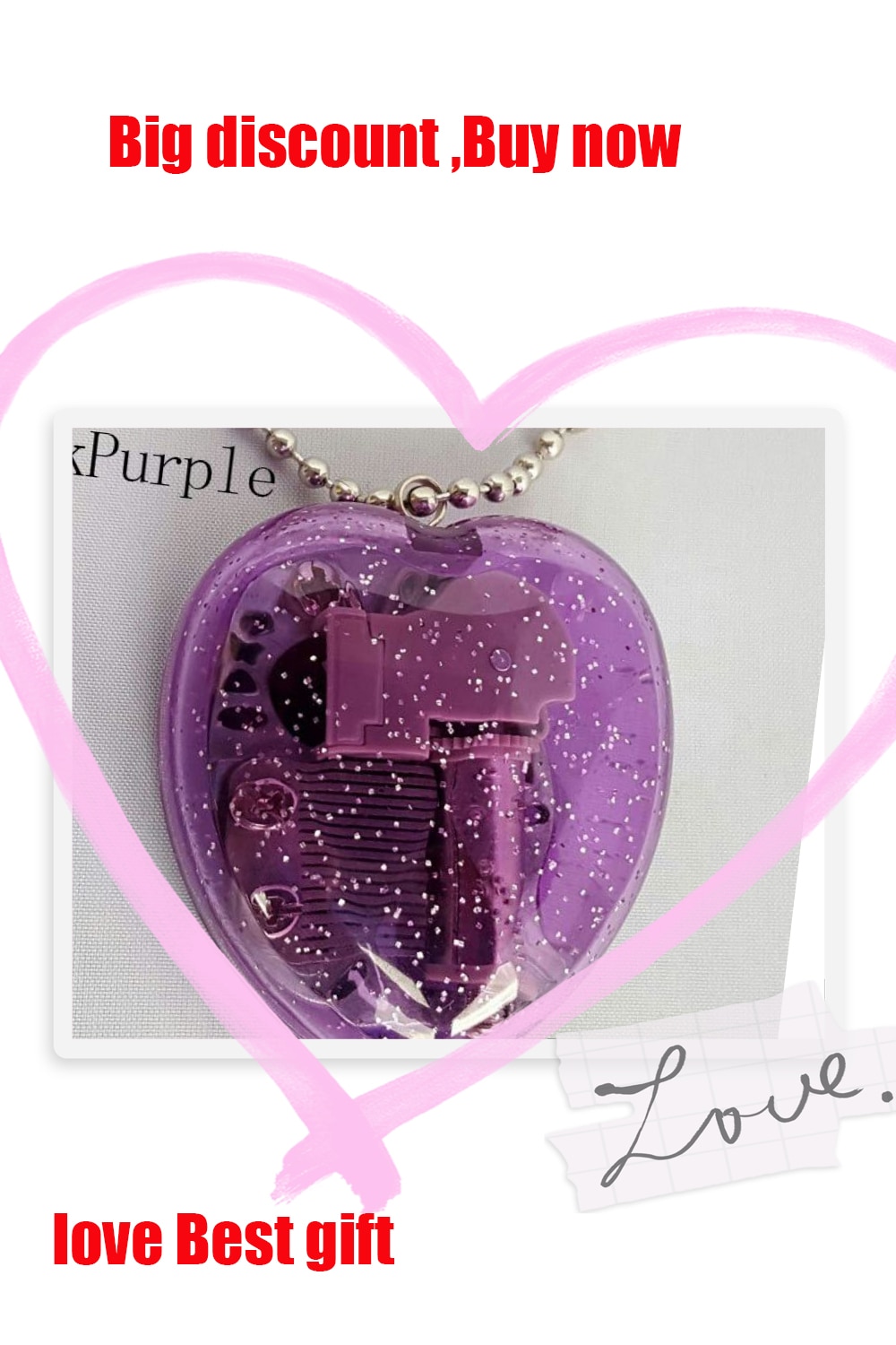 Key Music Box Mini Acrylic Heart-Shaped Musical Box Music Box Key Chain Kid Girl "Castle in the Sky" Tune