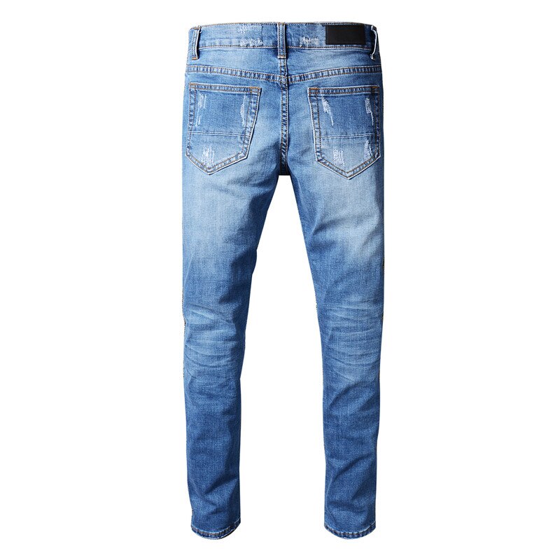 Kimsere hi street ripped biker jeans ødelagt motorcykel denim bukser streetwear jean bukser plus størrelse 28-42