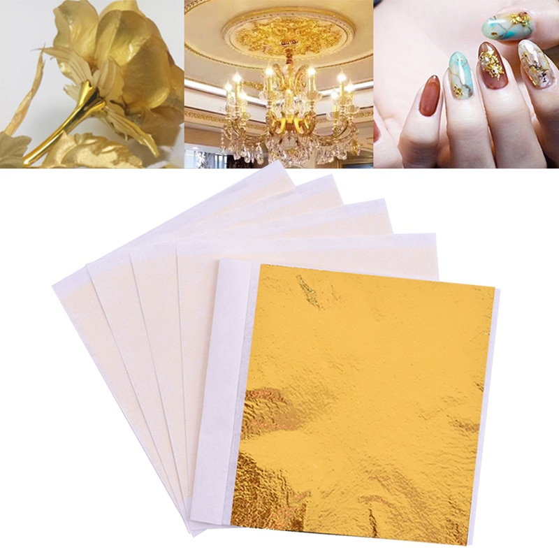 100 pçs 8x8.5cm arte artesanato papel imitação de ouro tira folhas folha cobre folhas folha papel para dourado diy artesanato decoração