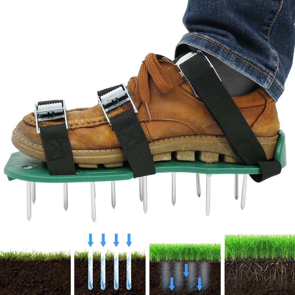 Lawn Aerator Shoes Garden Yard Lawn Care Heavy Duty Spiked Aerator Strap Sandal Shoes Lawn Soil Scarification Tools: 3 belts
