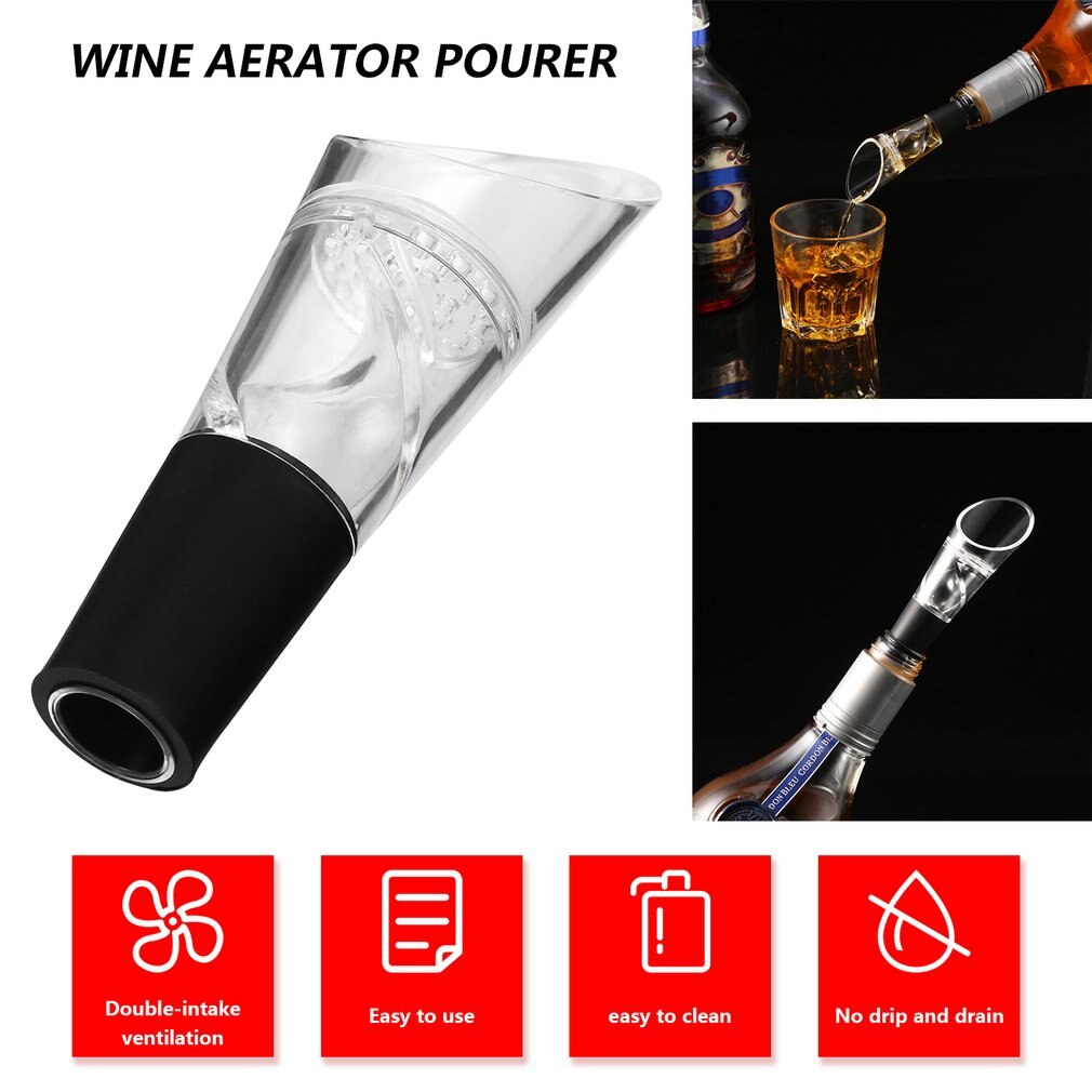 Transparant + Zwart Acryl Rubber Stopper Rode Wijn Beluchter Schenktuit Flessenstop Decanter Schenker Beluchten Wijn Accessoires