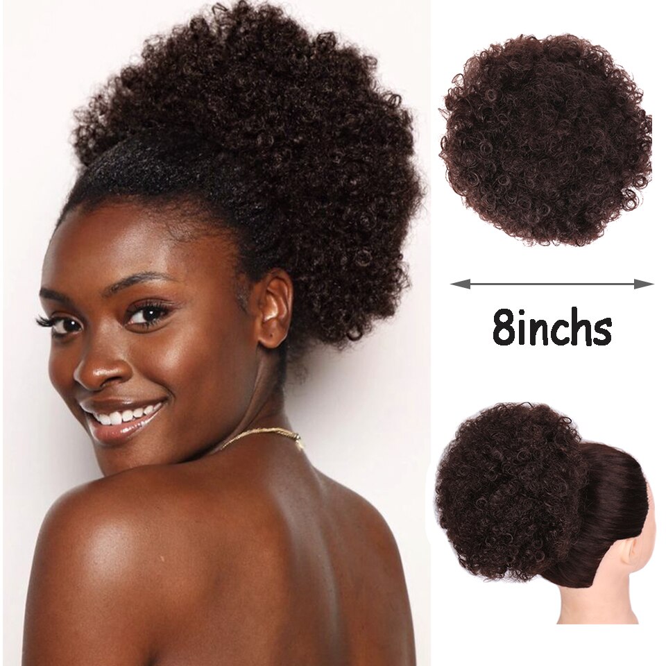 HOUYAN Short Kinky Curly Drawstring Bun Afro Black Red African American Bun Hair 1pc Synthetic Fluffy Curly Hair: 1B/27HL