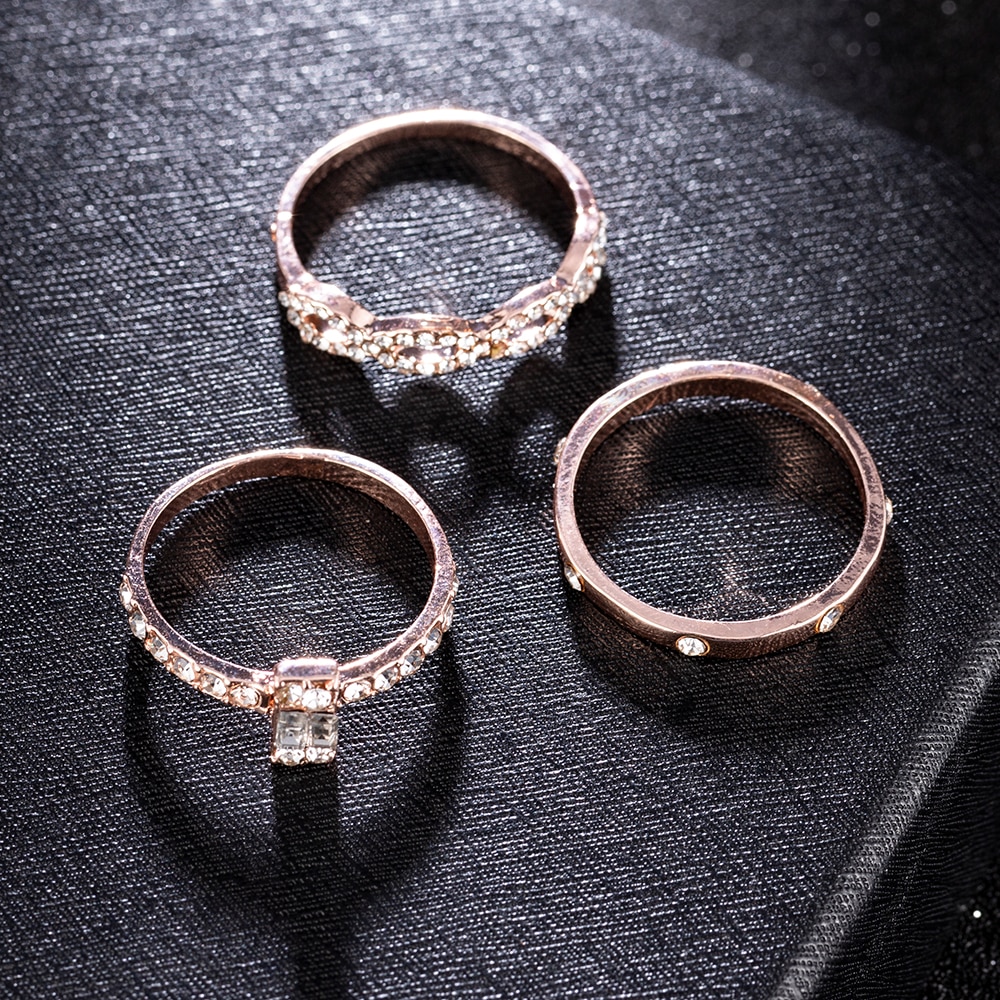 3 Pcs Trendy Sparkling Round Cut Zircon Ring Set Women Brilliant Shiny Stone Wedding Rings Teen Girls Cubic Zirconia Ring