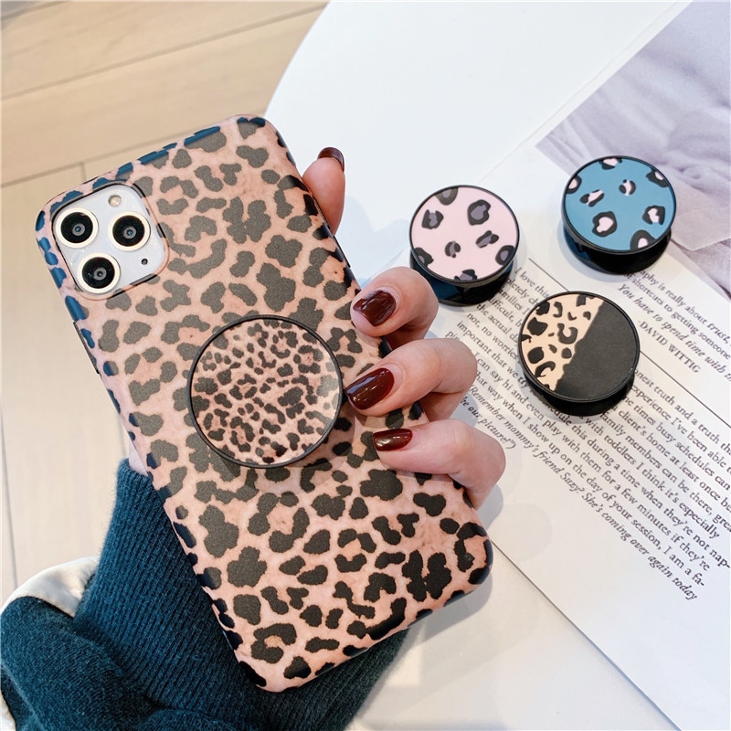 Luxury leopard Folding Stand Holder For Mobile Phone For iphone 11 pro XS Max Pad For Huawei For Samsung Grip Contraction capa