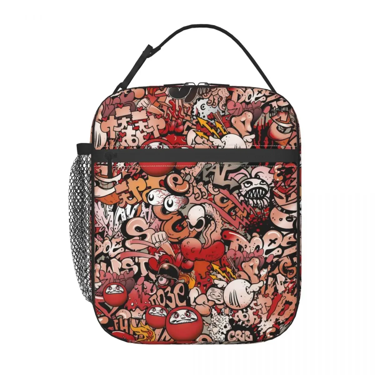 Lunch Bag Abstract Graffiti Convenient Lunch Box For Women Black And White Office Cooler Bag Oxford Thermal Lunch Bags: army green