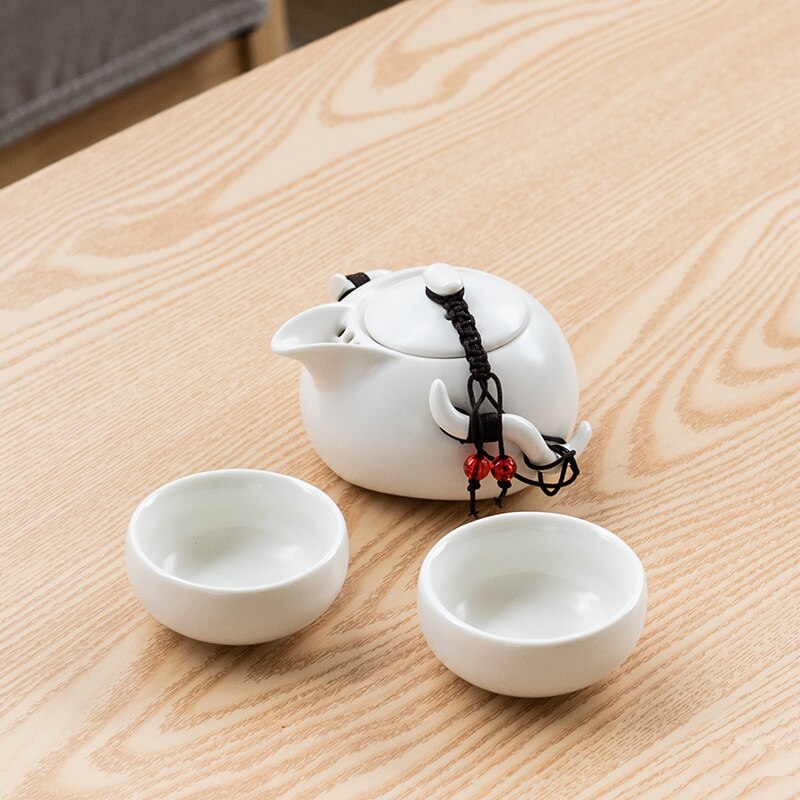Portable Chinese Travel Kung Fu Tea Set Ceramic Teapot Porcelain Teaset Gaiwan Tea Cups of Tea Ceremony Tea Pot With Travel Bag: F-White