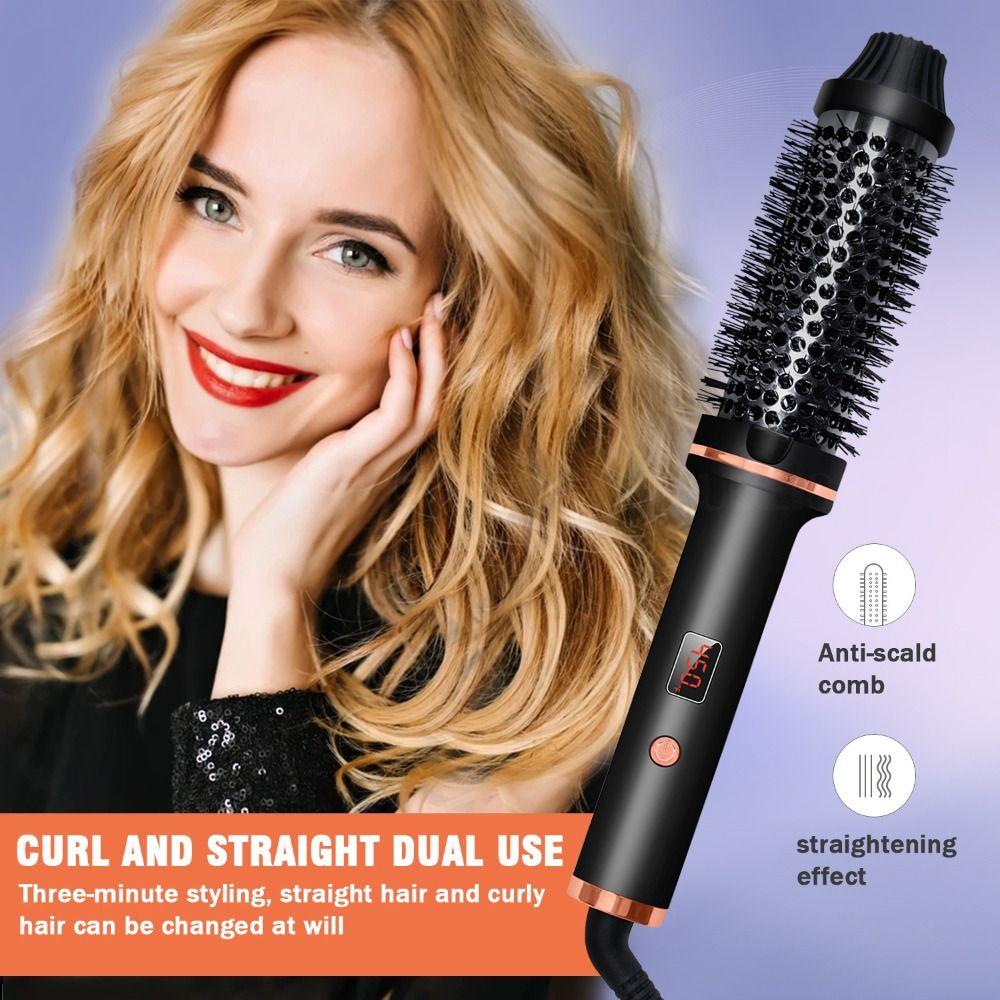 3 IN 1 Thermal Brush LCD Display 5 Temperature Settings Volumizing Brush Ceramic Heated Round Brush Straight and Curly Hair