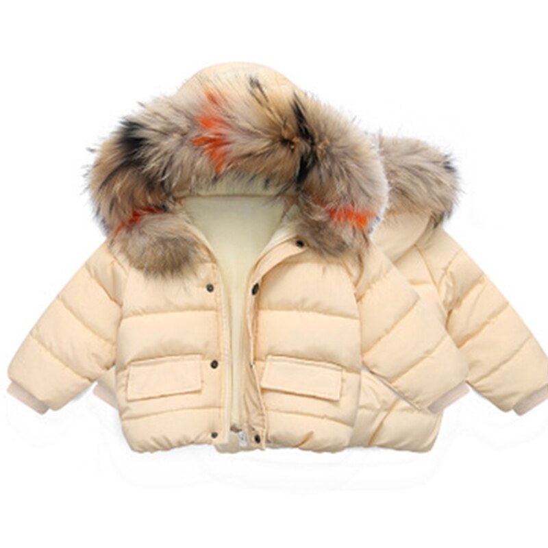 Unisex Winter Jas Kinderen Leuke Hooded Bontkraag Jas Baby Effen Kleuren Winddicht Jas Peuters Outdoor Warming Dikker Jas