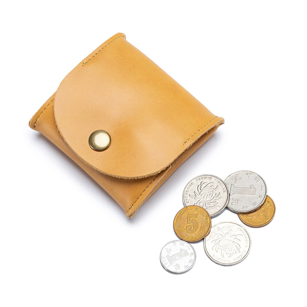 Coin bag women men leather Japanese style mini earphone bag small wallet small storage bag coin purse: apricot yellow