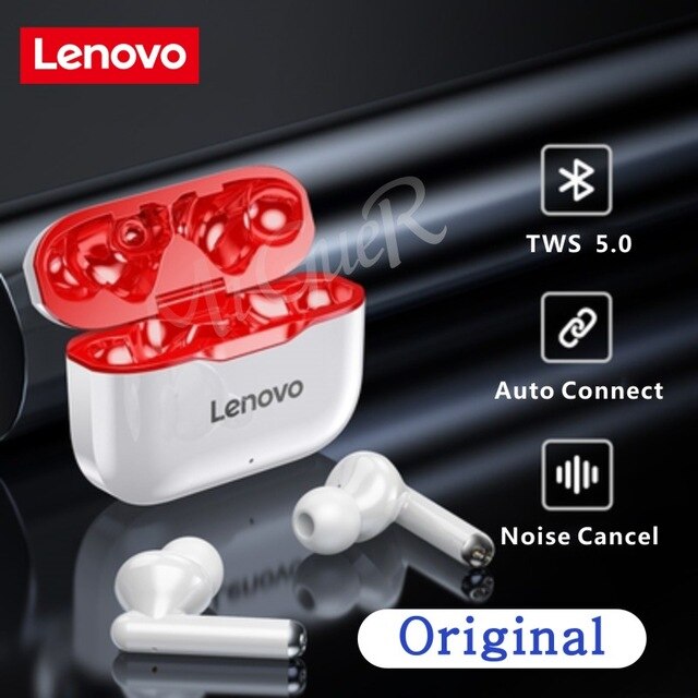 Lenovo LP1 Wireless Earphone Bluetooth 5.0 Dual Stereo Noise Reduction HIFI Bass Touch Control Long Standby 300mAH Headset: Red