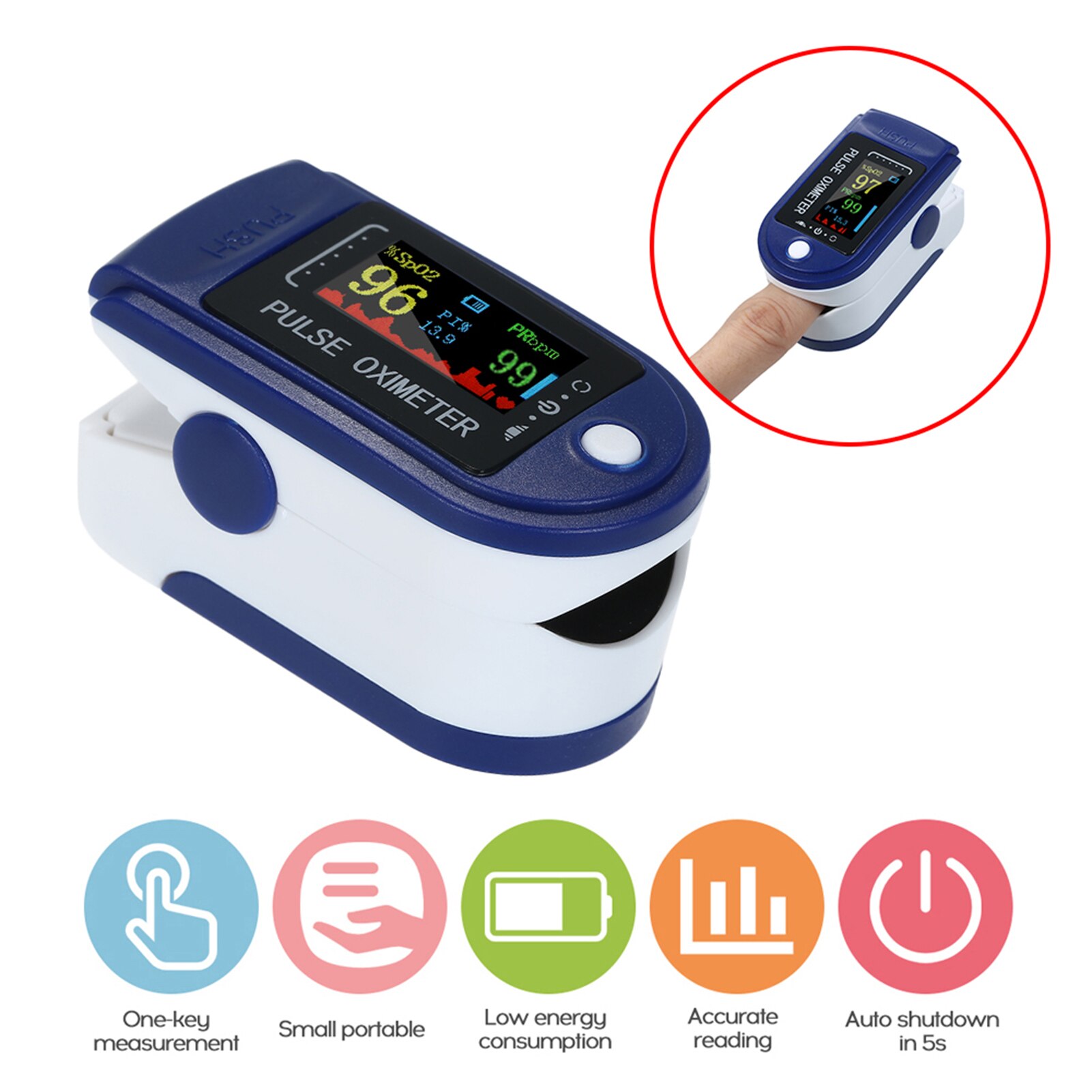 Digital Finger Pulse Oximeter Blood Oxygen Monitor Oxygen Saturation Monitor OLED Display without Battery MINI Oximetro: Dark blue