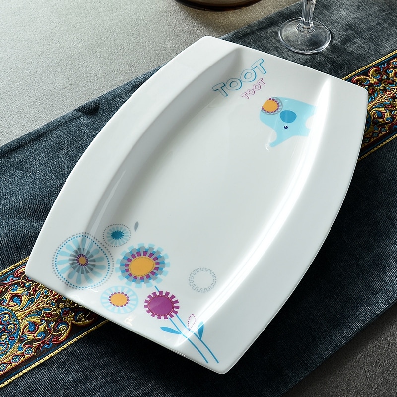 12 inch, real bone china rectangle fish serving plate, buffet serving platter, porcelain cute cake tray, funny dessert plates