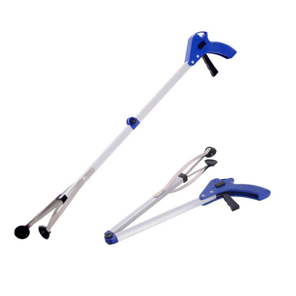 83cm Portable Outdoors Foldable Garbage Grabber Gripper Household Trash Picker Aluminum Alloy Pick Gripper Reacher Tool (Blue)