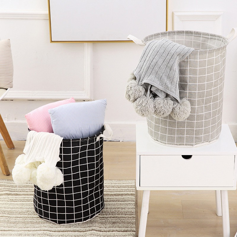 Bucket Dirty Clothes Basket Box Linen Fabric Canvas Organizer Foldable Laundry Basket Simple Style Printed Toy Storage