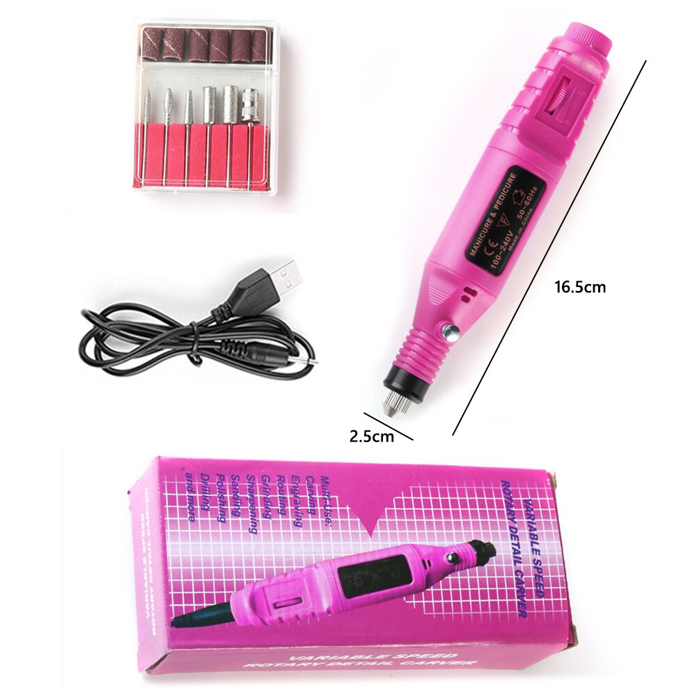1Set Elektrische Nail Boor Machine Kit Usb Opladen Manicure Machine Pedicure 6 Bits Schuren Buffer Nagelvijl Nail Art pen TSLM1