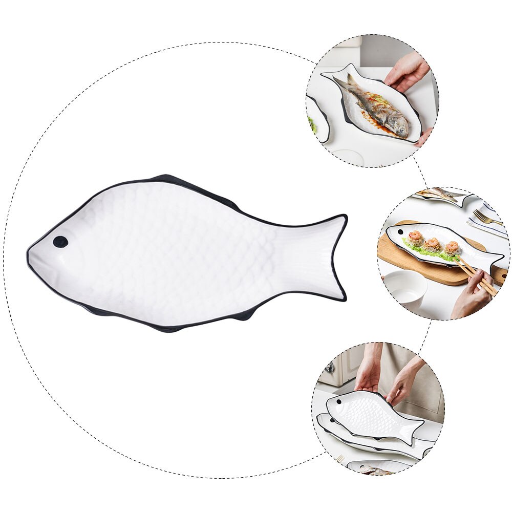 Steamed Fish Plate Steaming Fish Tray Ceramic Fish Plate for Shop Restaurant Hotel