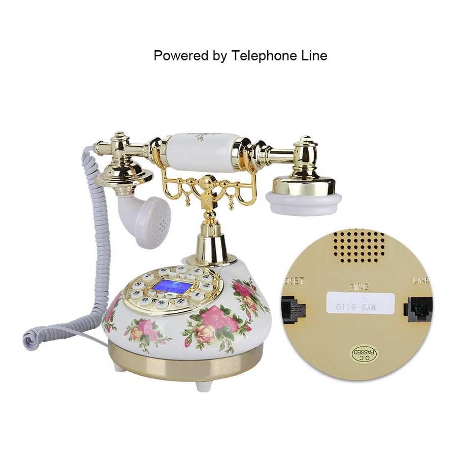 Retro Corded Telephone Desktop Wired Fixed Landline Telephone Support FSK/DTMF Dual System Line Powered Office Home Hotel