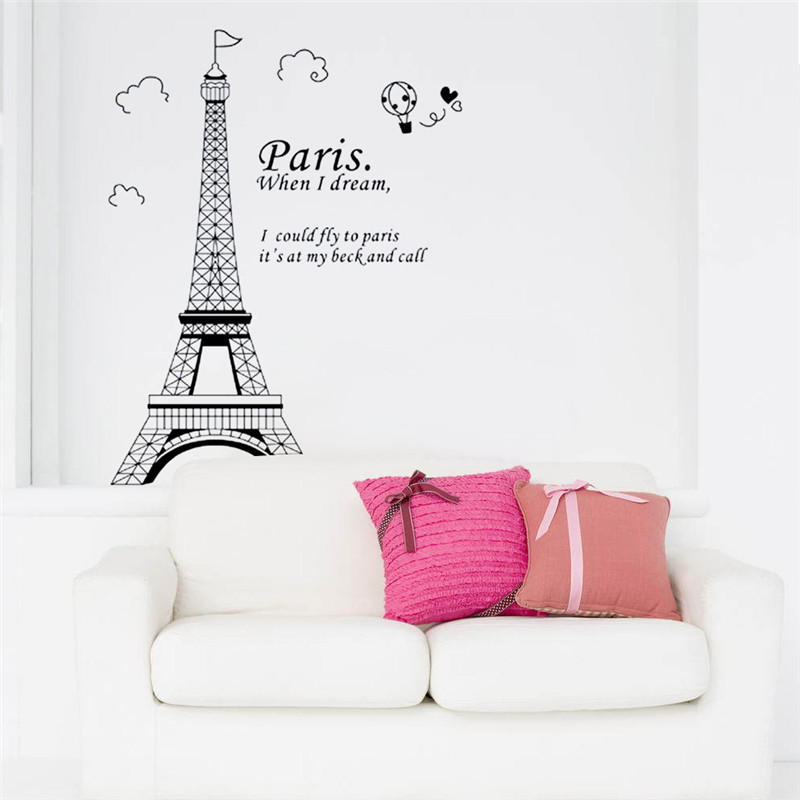 Romantic Paris Eiffel Tower decoration Beautiful View of France DIY Wall Stickers WallpaperArt Decor Mural Room Decal