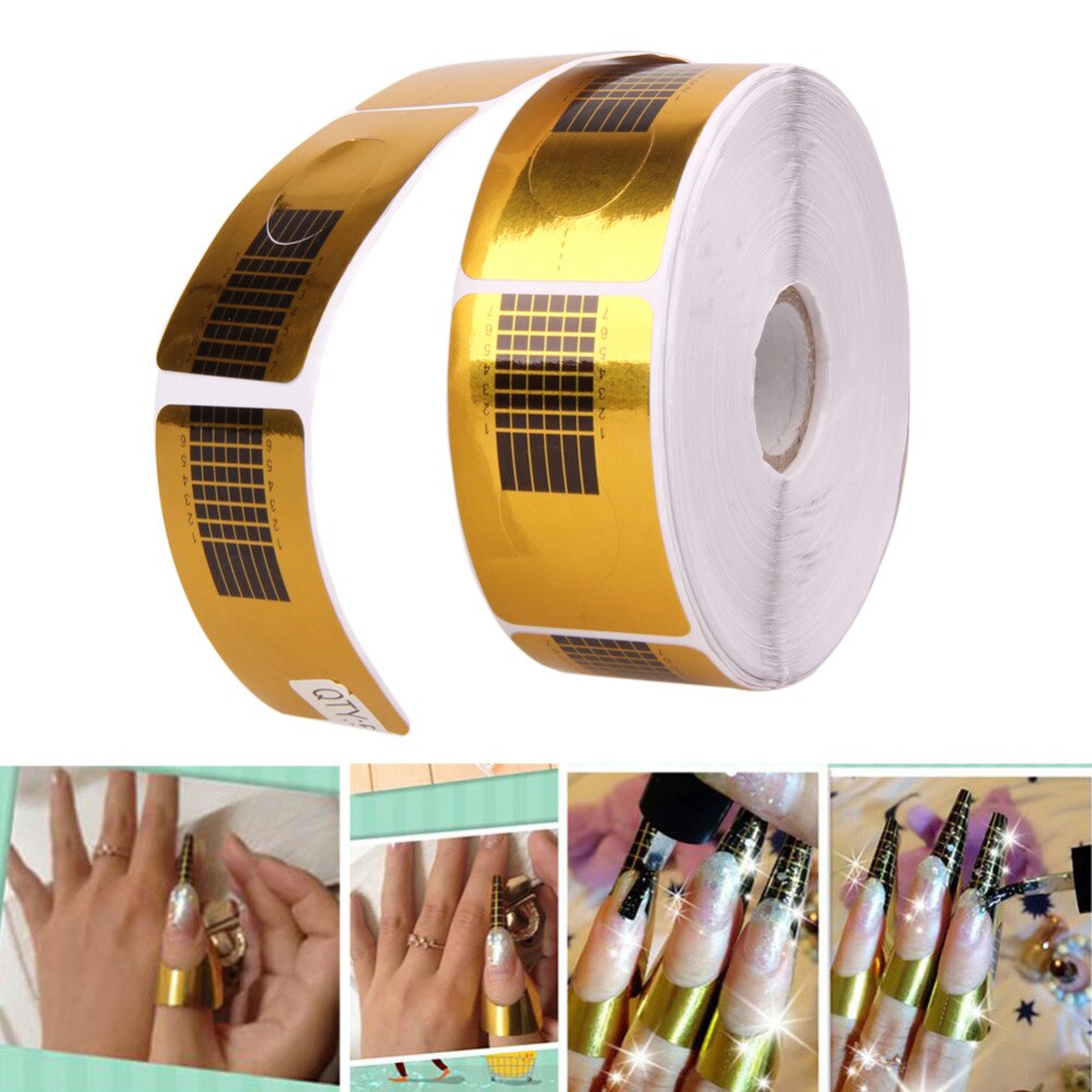 500Pcs Gold Nail Gids Sticker Tape Nail Art Beeldhouwen Uitbreiding Nails Forms Gids Stickers Lijm Acryl Uv Gel Tips vorm