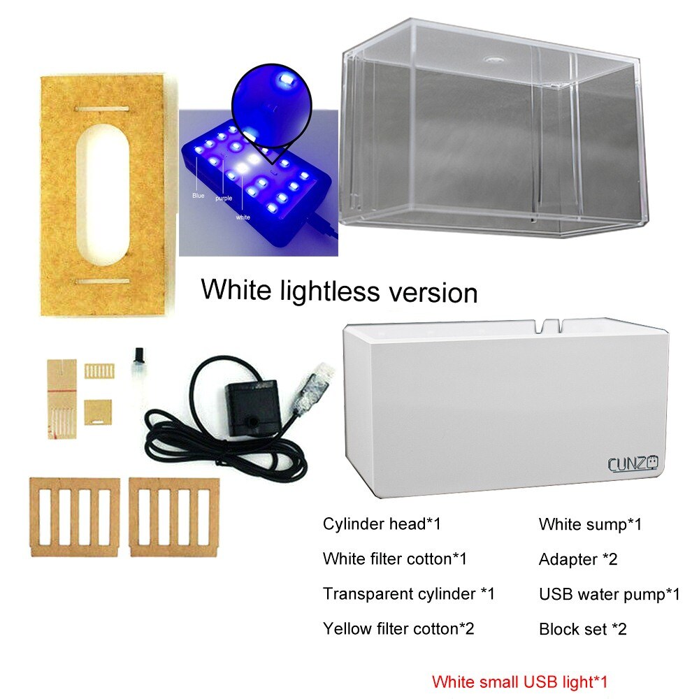 LED Lihgt Aquarium Mini Fish Tank with Blue Desktop Betta Fish Bowl Aquario Fish Tanks with Water Filtration LED Quiet Air Pump: White Tank Blue LED