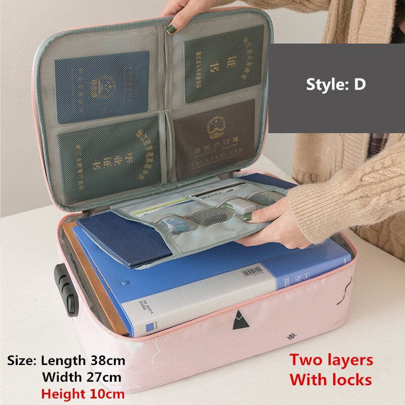 Waterproof Briefcases Woman Home Certificate Invoice Storage Bag Man Business Travel Multifunction Document Package Accessories: D Pink Geometry