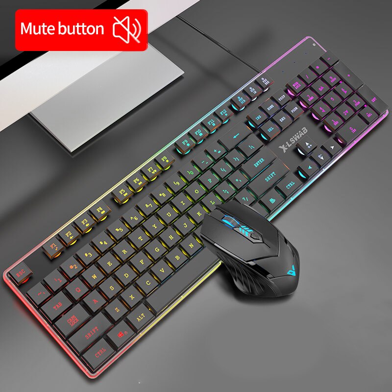 EWEADN Gaming keyboard Wired Gaming Mouse Kit 104 Keycaps With RGB Backlight keyboard Gamer Ergonomic Silent For Laptop: Black