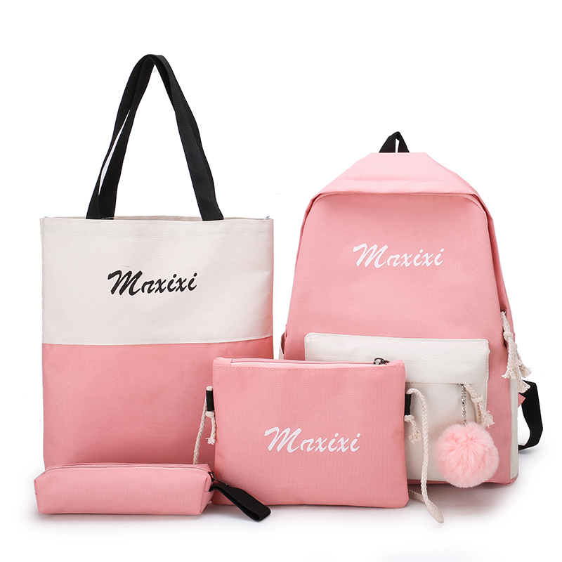MoneRffi 4 pièces/ensemble décontracté école sacs à dos en Nylon cartable pour adolescents filles étudiant livre sac avec sac à bandoulière: Pink