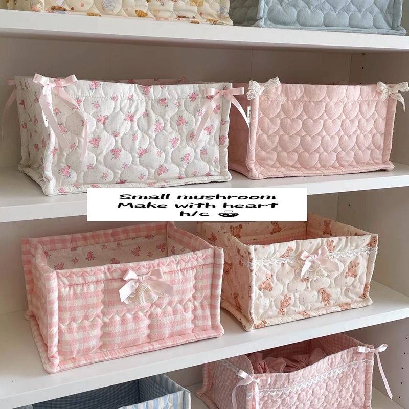 Square Storage Basket Lace Flower Desktop Organizer Storage Basket Korean Quilted Storage Basket Cute Storage Frame Home Decorat