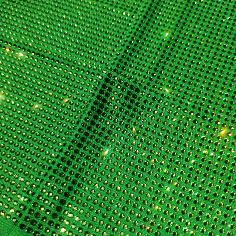 Crystal Fabric Palette Rose Pink Crystal Rhinestone Polyester Spandex Elastic Stretch Fabric Textile: 10cm X 10cm / Green SS10