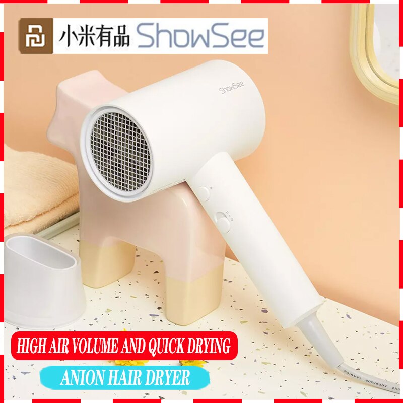 Xiaomi Hair Dryer SHOWSEE A1-W Negative ion hair care, high air volume, quick-drying household portable 1800w hair dryer