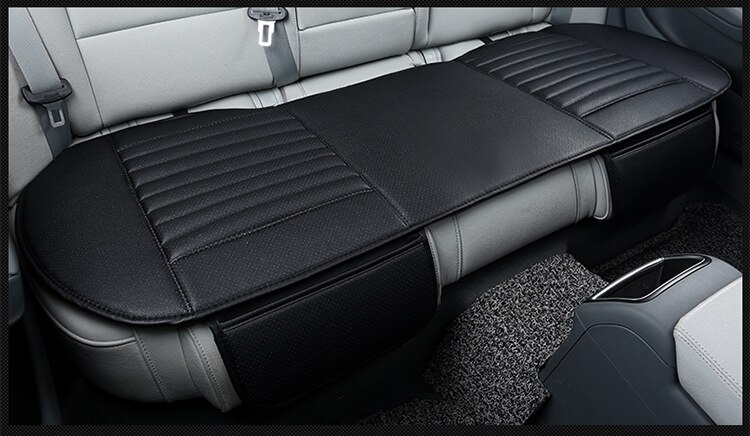 Funda de cuero PU para asiento de coche, almohadilla protectora antideslizante transpirable para las cuatro estaciones, Universal, conjunto de fundas para asiento de coche: PQ187BlackRear