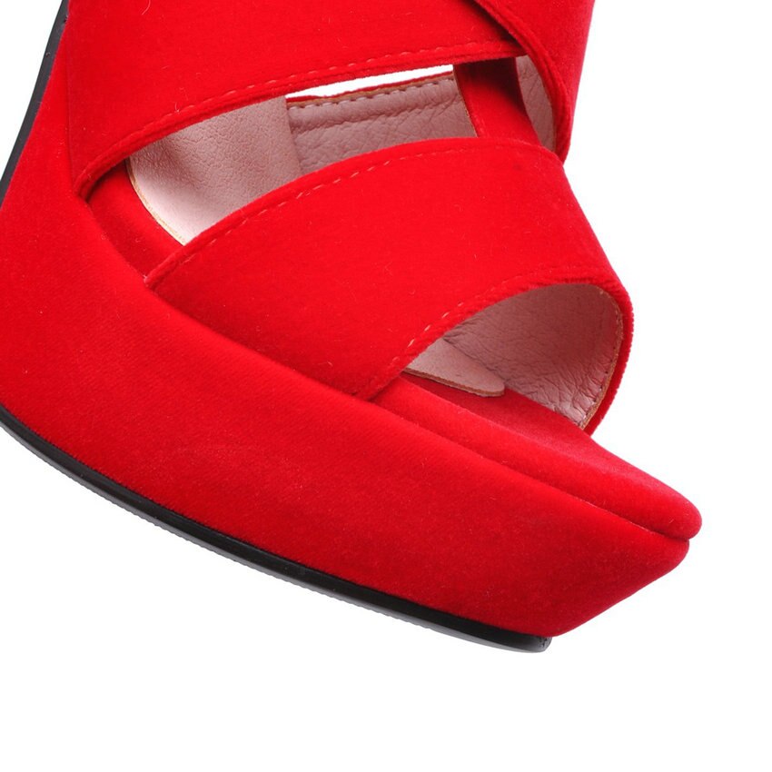 Qutaa dam sandaler fyrkantig superhög klack peep toe scrub dubbelspänne gladiator sexiga damer pumps plattform 3.5cm storlek 34-43