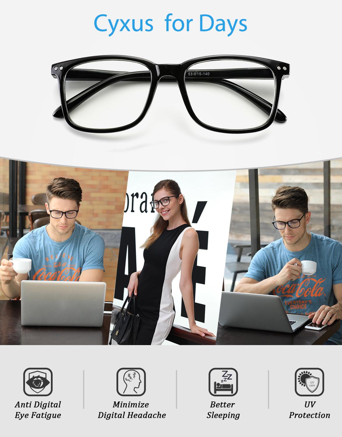 Cyxus, gafas de ordenador antiluz azul para bloquear el dolor de cabeza, lentes transparentes para juegos, gafas Unisex (hombres/mujeres) 8302