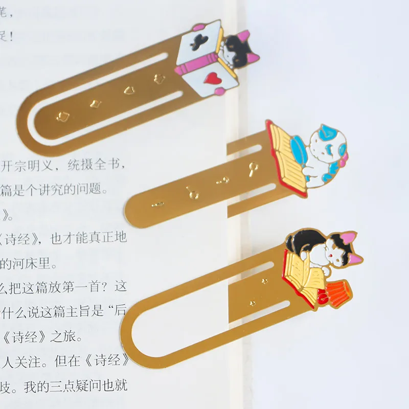 Leuke Kat Bladwijzers Metalen Boek Clips Kawaii Kittens Papieren Pagina Houder Japanse Briefpapier Lezen Gereedschap School Kantoorbenodigdheden