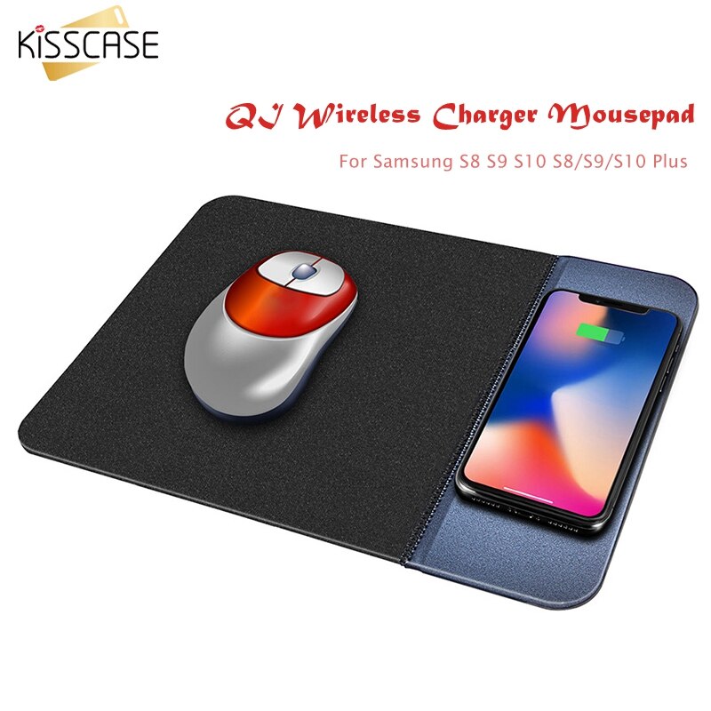 Kisscase qi trådløs lader lademusematte til iphone 8 8 Plus x xs xr pu lær musematte til samsung  s8 s9 s10 s10e