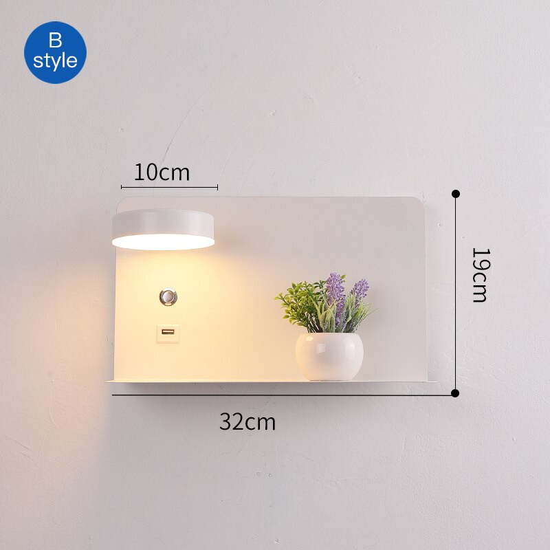 Led væglamper med kontakt og usb interface hvid sort lampe armatur gang gang belysning kunst armatur wandlamp: B usb blomst hvid