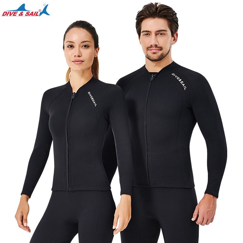 Wetsuit Top Men Women 2mm Long Sleeve Neoprene Wetsuits Jacket Front Zipper Diving Suit for Snorkeling Diving Surfing Kayaking