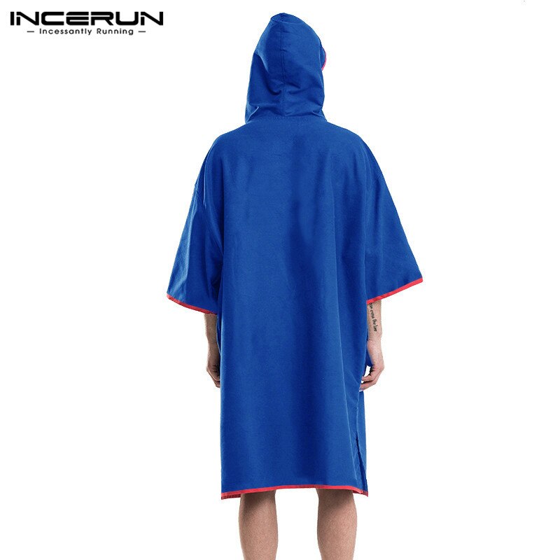 Heren badjassen met capuchon, homewear, patchwork, zakken, 3/4 mouwen, nachtkleding, losse, snel drogende heren strandponcho's incerun s -5xl