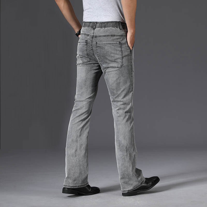 Zomer Dunne Micro Flared Jeans Mannen Boot Cut Denim Broek Koord Stretch Taille Ademend Mannelijke Mode Grijze Broek