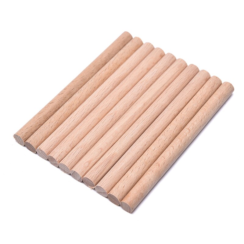 Barras de madera de haya Natural de 8mm/10mm/12mm de diámetro, espiga de madera Premium duradera para manualidades de construcción, modelo de carpintería, 10 uds.: 10CMX8MM