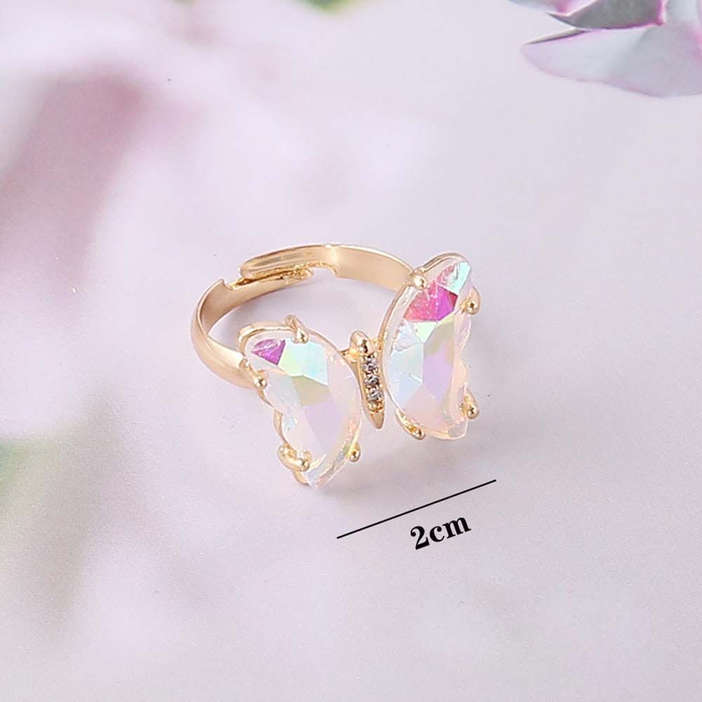Adjustable Women Girls Korean Crystal Butterfly Open Ring Jewelry Finger Rings