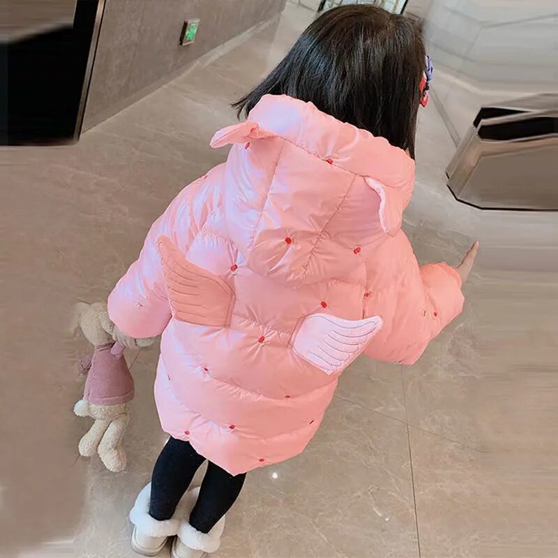 Baby Mädchen Engel FlüGel Baumwolle Jacke Mädchen Dick Weihnachten Rosa Baumwolle Jacke Winter Kleidung Mitte-länge Vlies Herbst/Winter Jacke: Rosa / 140cm