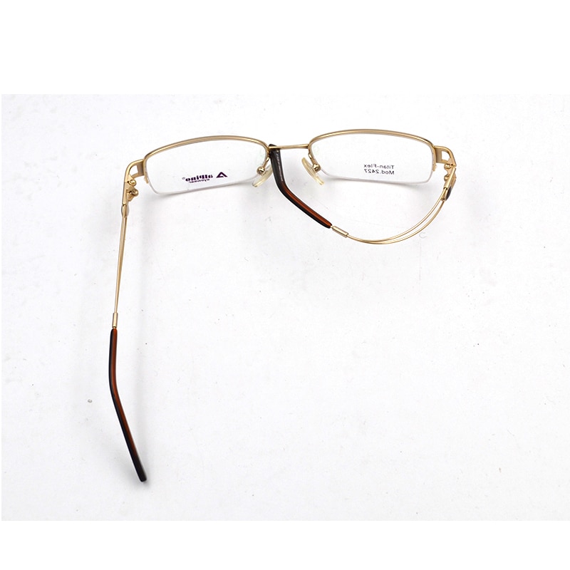 Crystal Decorated Woman Glasses Frames Semi Rim Titanium Hollow Out Temple Diamond Frame Women Prescription Eyeglasses D5