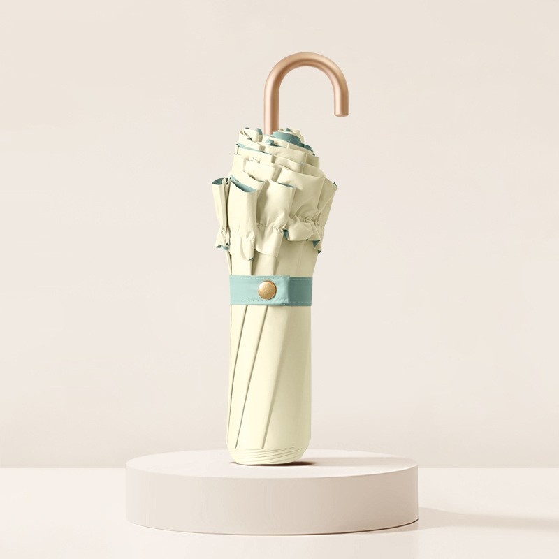 Høyverdig blonder solbeskyttelse bærbar solparasoll liten uv-bestandig solskjerm dobbeltfunksjonell sammenleggbar paraply ren farge: Gul