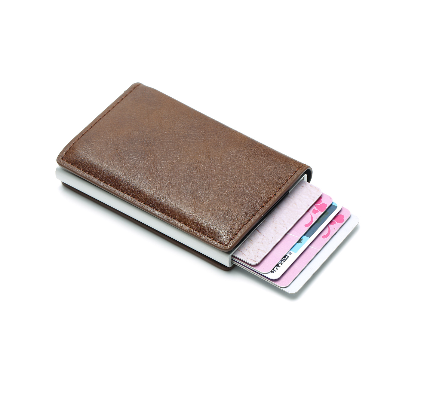 BISI GORO Slim RFID Wallet Business Card Holder Hasp Aluminum Credit Card Wallet Metal Credit Mini smart Men Purse Case: coffee 9810