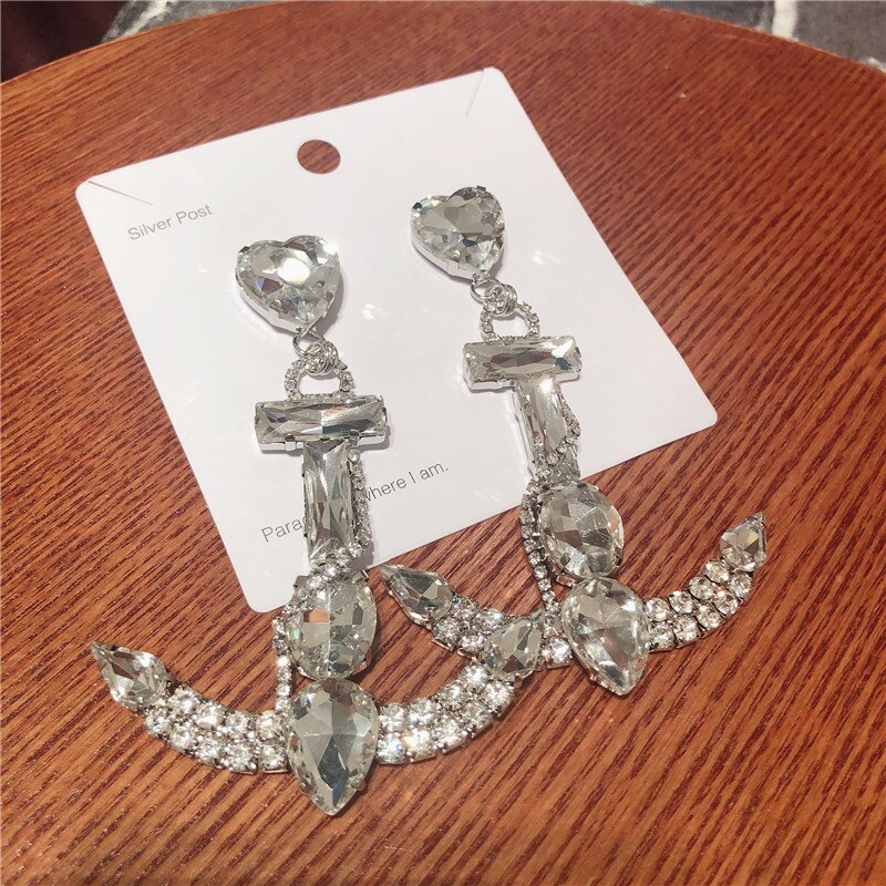 Glas Kristall Großen Anker Charme Tropfen Baumeln Ohrringe Für Frauen Schmuck Trendy Erklärung Ohrringe Zubehör