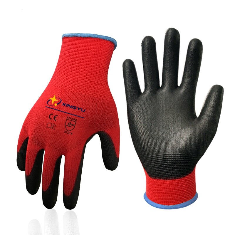 Gants de travail enduits de sécurité PU pour femmes, gants de Protection pour la manipulation du travail, gants de travail pour mécaniciens de Construction: Red / XL