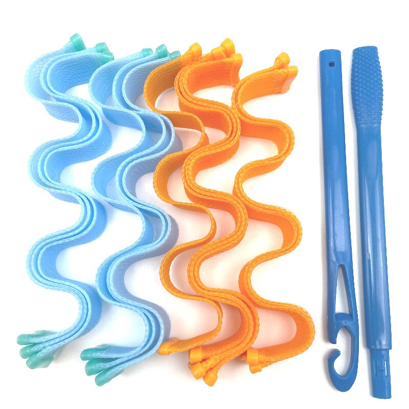 12 Stuks Magic Hair Curler Geen Schade Aan Haar Diy Golf Krul Rollers Draagbare Kapsel Sticks 30Cm Duurzaam Curling hair Styling Tools: Blue and Orange